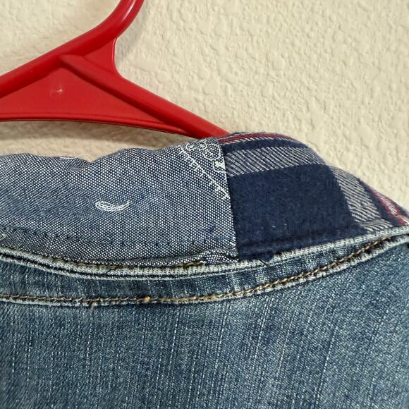 Upcycled Kit From The Kloth Amelia Denim Trucker Jacket w/Flannel Shirt Size XL - Picture 4 of 12